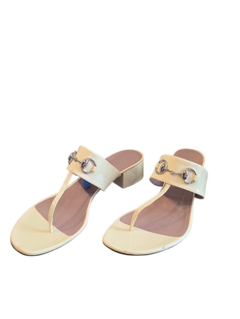 Gucci Cream Leather Thong Sandal with Silver Horsebit